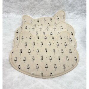 Lot of 3 Quilted Cat Face Shape Placemats Beige Cotton Kitty Silhouette